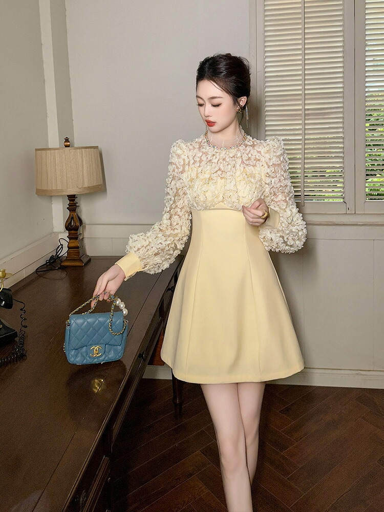 ワンピース スイート 気品 人工ダイヤモンド ウエストマーク 美脚効果 秋 新作