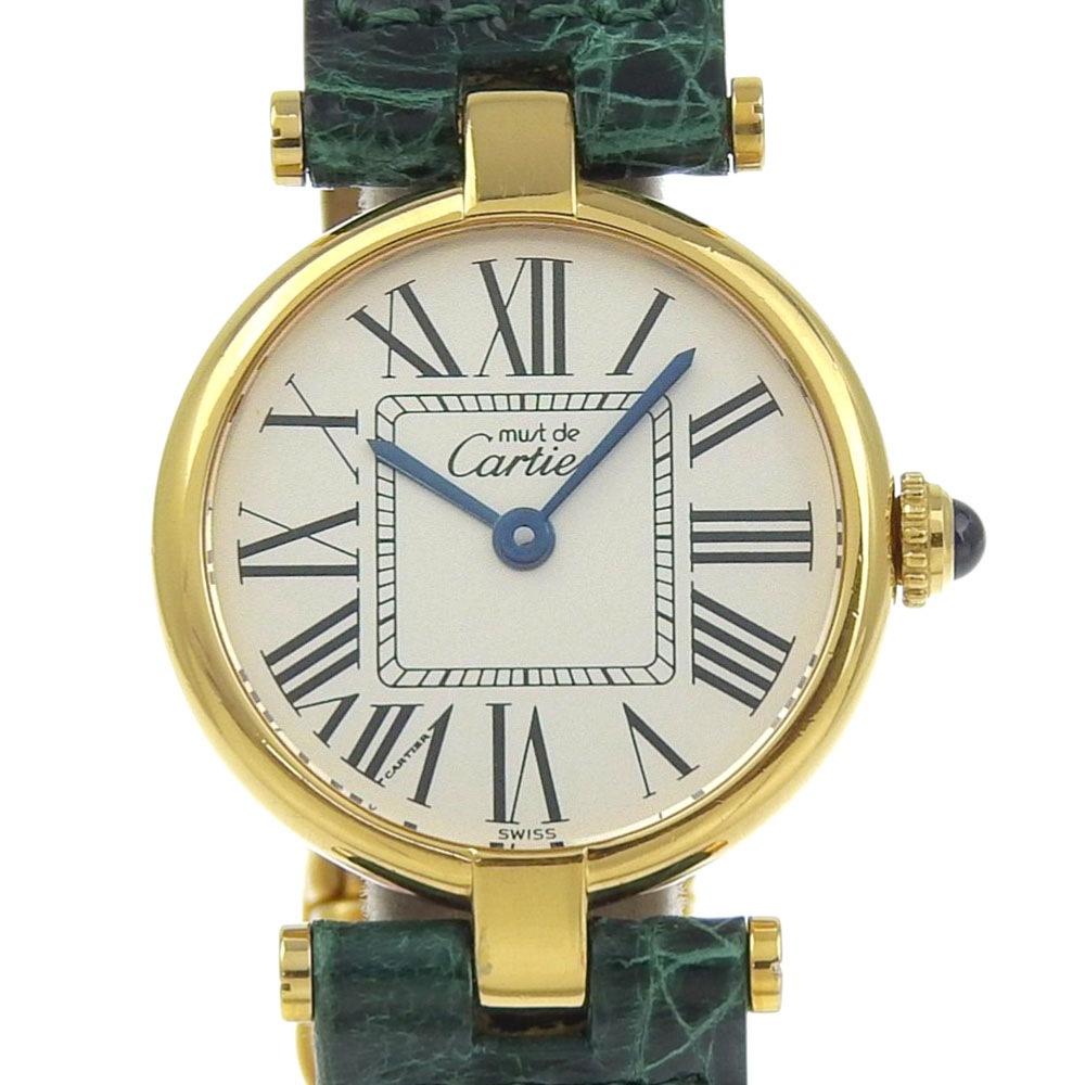 ヴァンドーム 腕時計 シルバー925 クロコダイル ゴールド クオーツ アナログ表示 レディース ホワイト文字盤 中古品 A-ランク