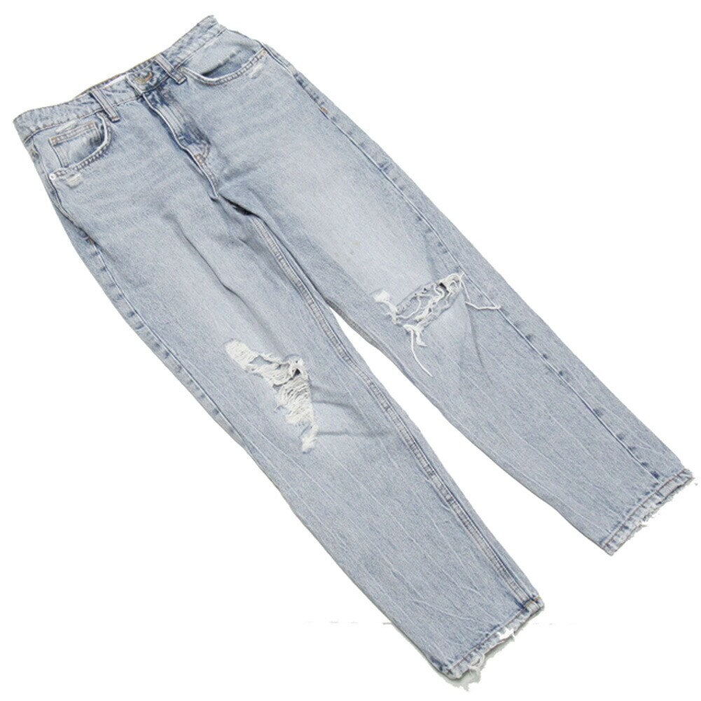 ジーンズ クラッシュデニム パンツ ダメージデニム レディース USA 04サイズ ブルー ホワイト 白 中古