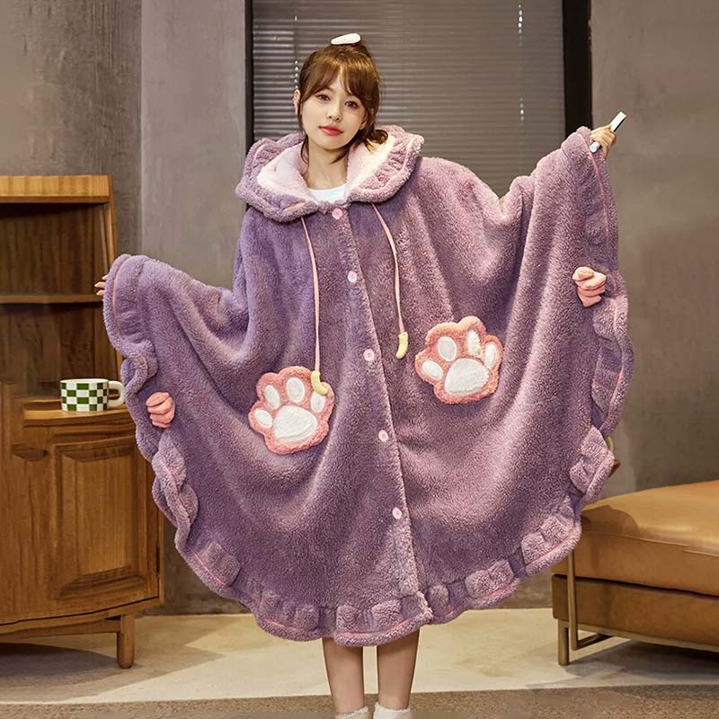ルームウェア ルームウェア レディース ワンピース マント 肉球 可愛い 寝巻き 尻尾付き フード パープル 紫 寝間着 もこもこ プレゼント バレンタイン かわいい 暖かい パジャマ フリース 5,301円