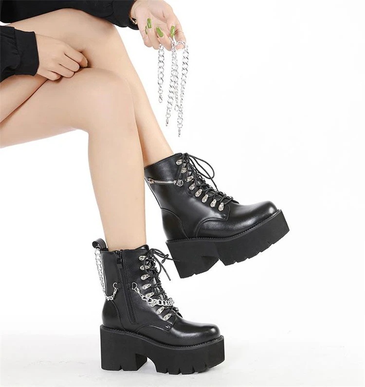 激安セール ファッションブーツ メタル チェーン ファットmm シンプル ミディアムブ