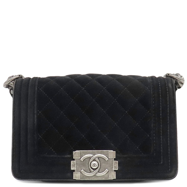 シャネル CHANEL ショルダーバッグ ボーイシャネル ベロア レザー ブラック シルバー金具 黒 ミニ チェーンショルダー A67085 18******【中古】