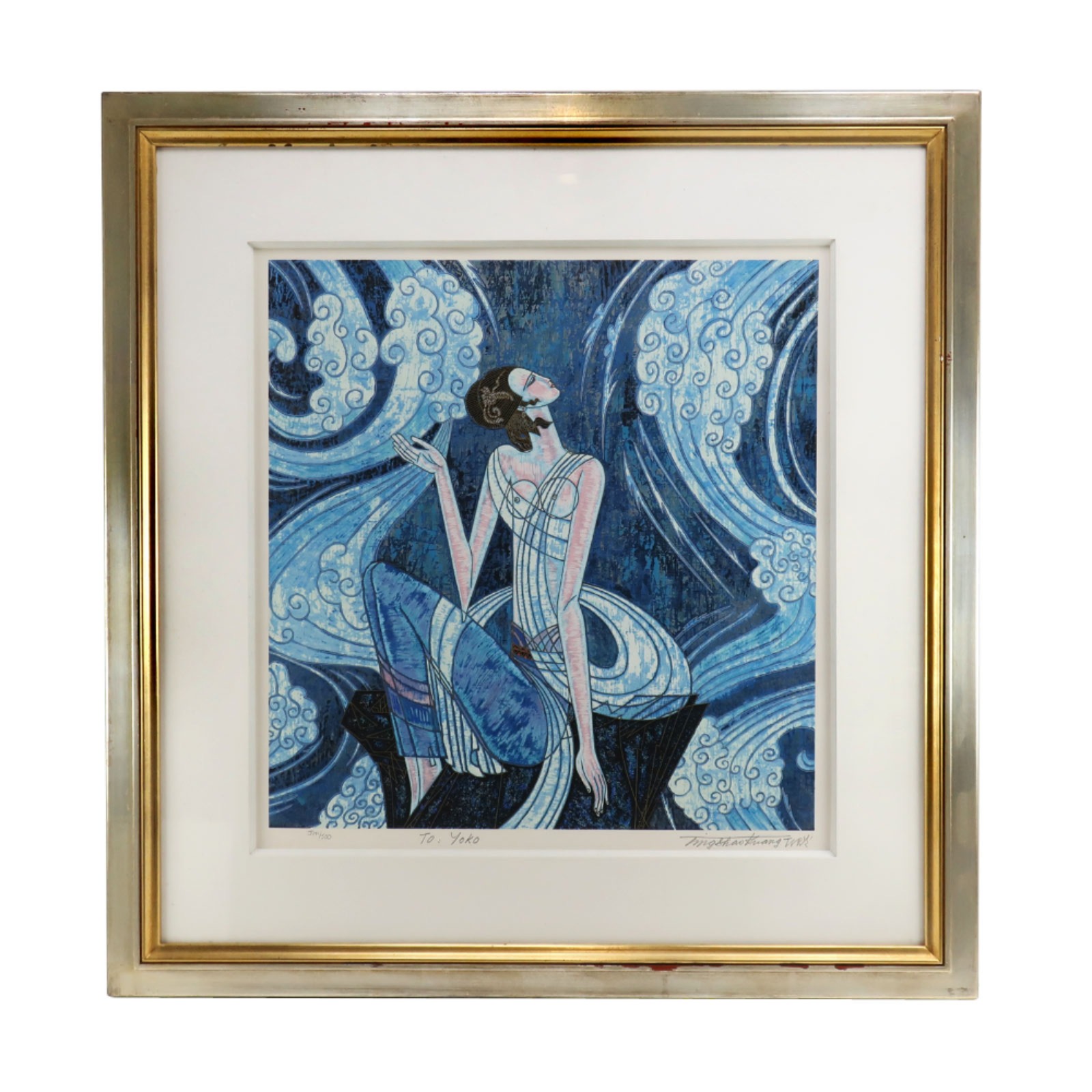 丁 紹光 TING SHAO KUANG ティン・シャオカン 『渓流の調べ』 シルクスクリーン J141 500 直筆サイン 絵画 _ 中古品 A-ランク