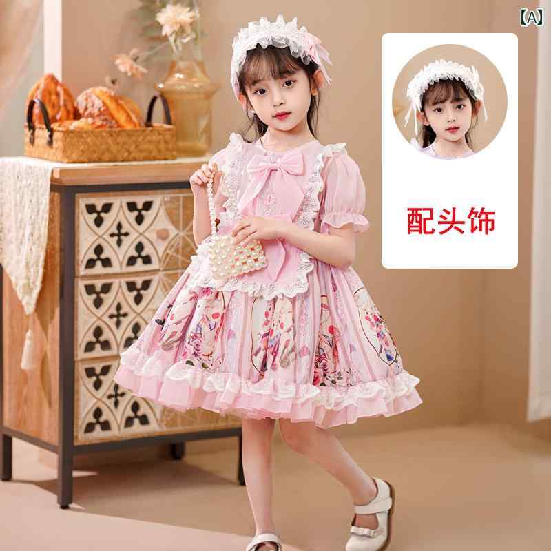 ロリータ キッズ ガール ドレス フロントリボン レース 発表会 衣装 ドレス 秋冬 ボリューム スカート 子供 プリンセス お姫様 パーティー お友達 ヌン活 ふりふり