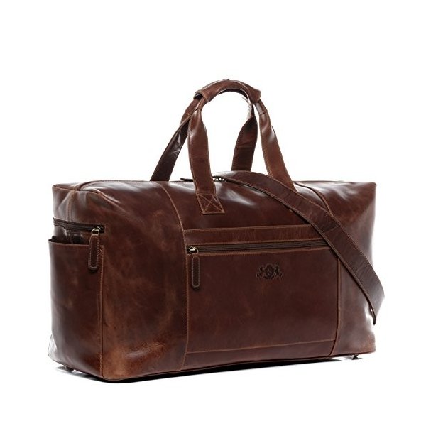 SID & VAIN leather travel bag holdall BRISTOL XL duffel bag weekender duffle XL-brown 並行輸入品