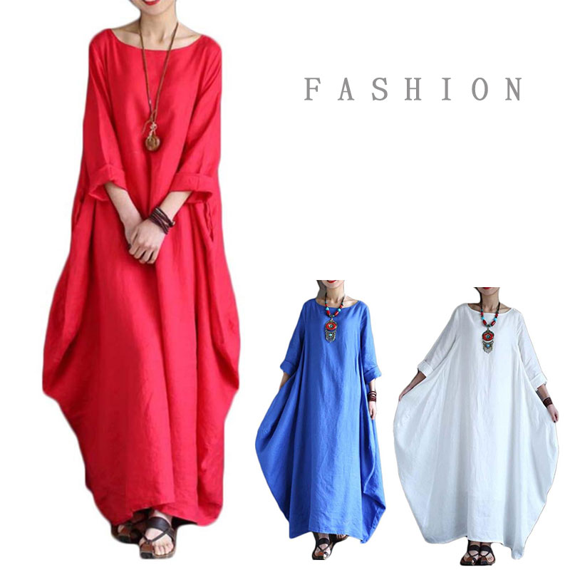 レディース aラインワンピース ロング リネンドレス 無地 体型カバー ゆったり 夏 秋 ファッション 6,407円