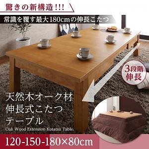 天然木 オーク材 伸長式 こたつテーブル Widen-α ワイデンアルファ 長方形（80x120180cm） オークナチュラル