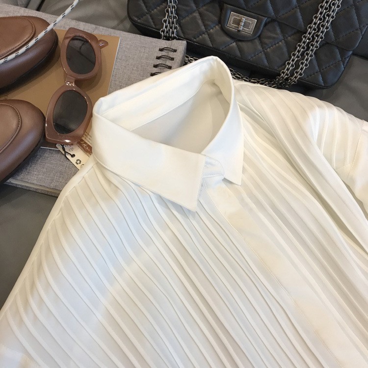豪華なライン1k+！女神ホワイトシャツ！rui/dianニッチデザインセンス女性のためのゆるいラペル長袖シャツ新しいスタイル