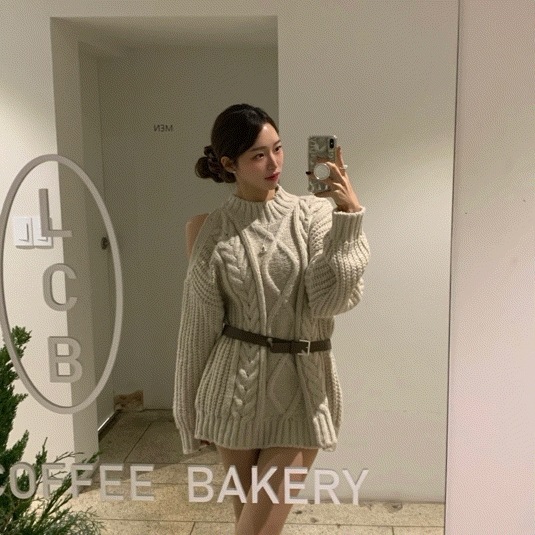 [ウール60*韓国* ハイクオリティ] ウールオフ 半ニット ケーブル オーバーフィット 秋冬 デートルック 結婚式ルック ニットワンピース