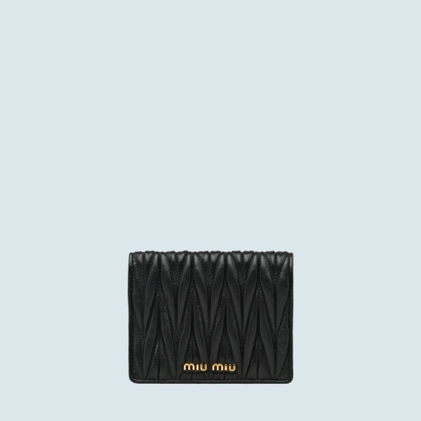 ミュウミュウミュウミュウ MIU MIU 財布 小財布 二つ折り ２つ折り ブラック ゴールド ギャザー レザー