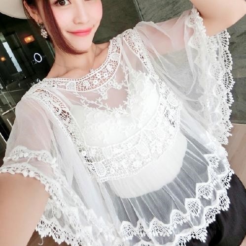 2205.レース ポンチョ トップス(ホワイト)