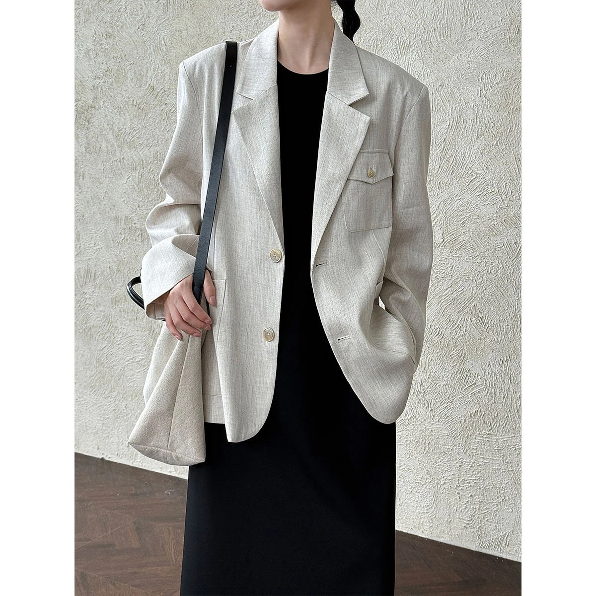 フレンチテーラーカラー ポケット付き オーバーサイズアウター 春秋 スーツ