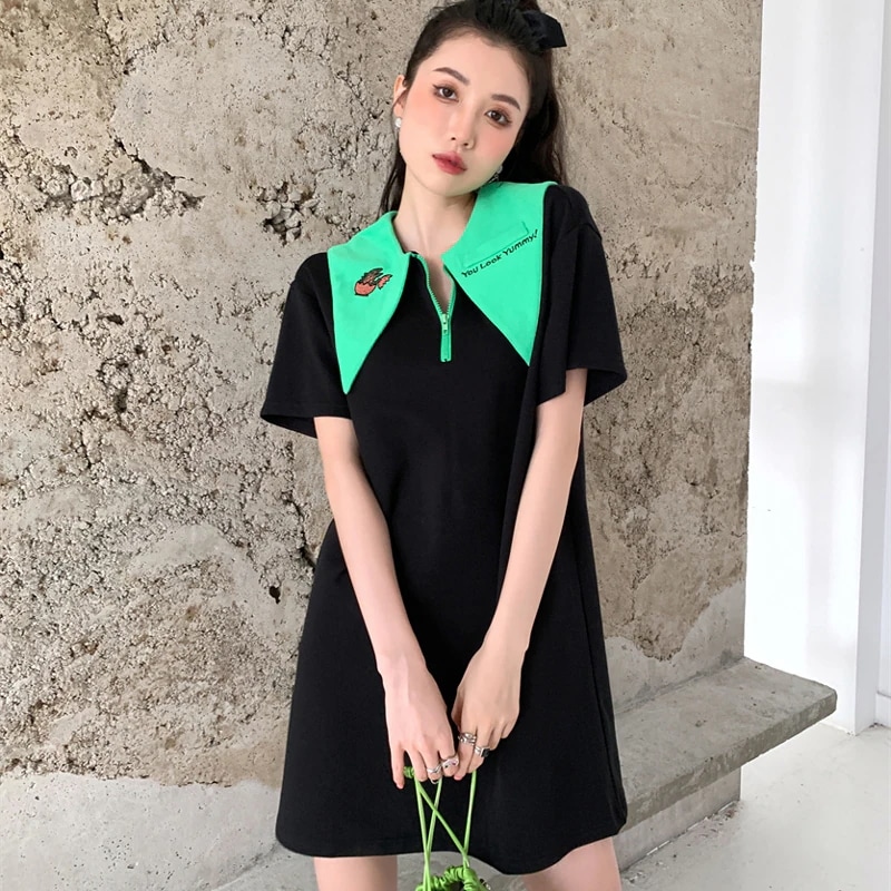 ワンピース韓国ファッションTシャツワンピースミニセクシー半袖夏服レディース丸顔痩せフ
