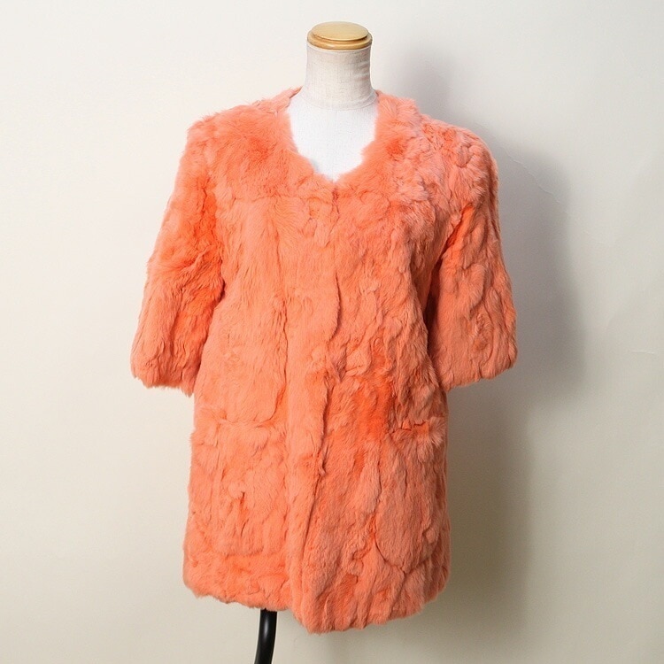 レッキスラビット ファー ノーカラー ジャケット オレンジ 送料無料 レディース ギフト プレゼント