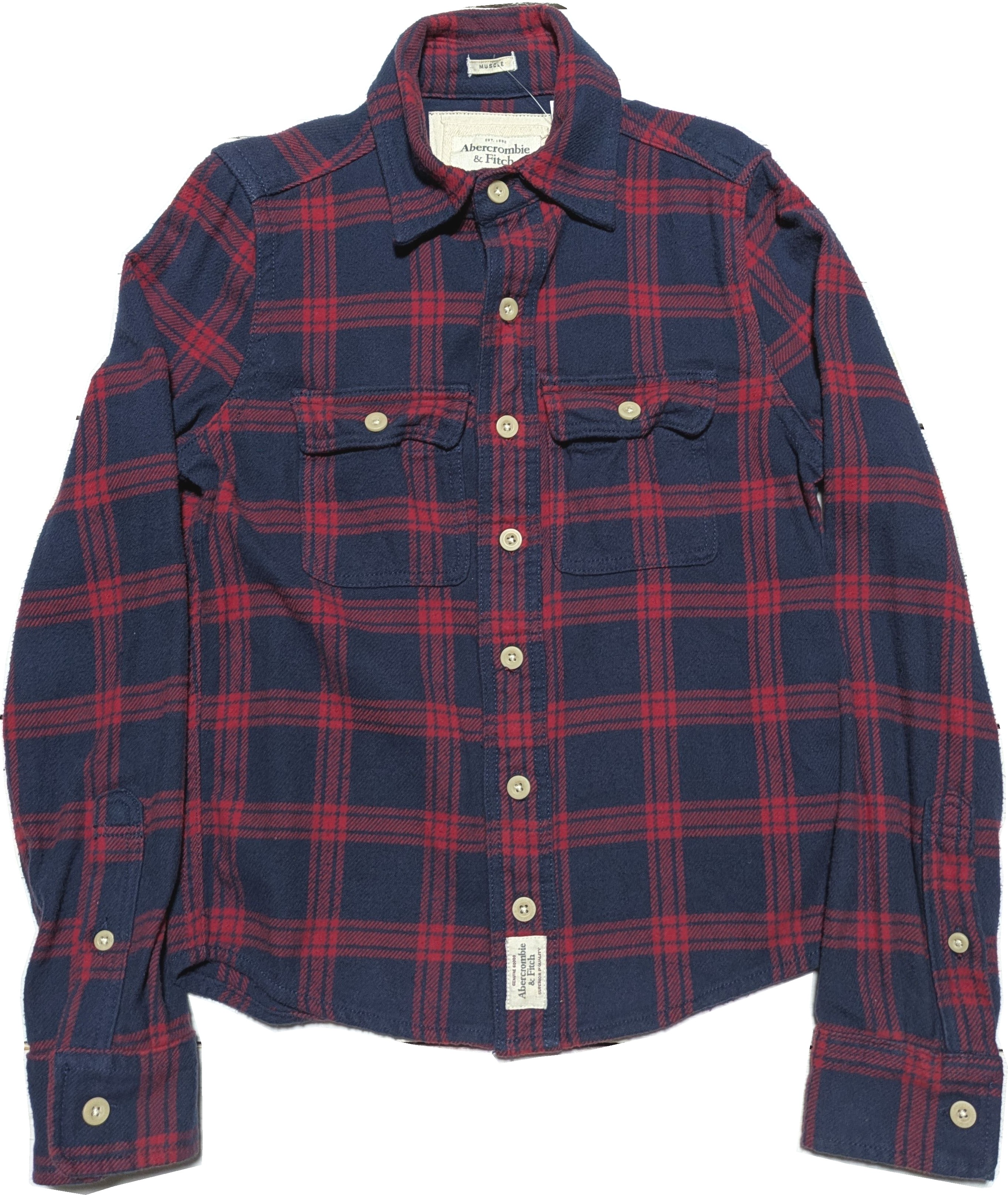 長袖 ヘビーウエイト フランネルシャツ チェック ネイビー レッド Abercrombie＆Fitch AF2-051