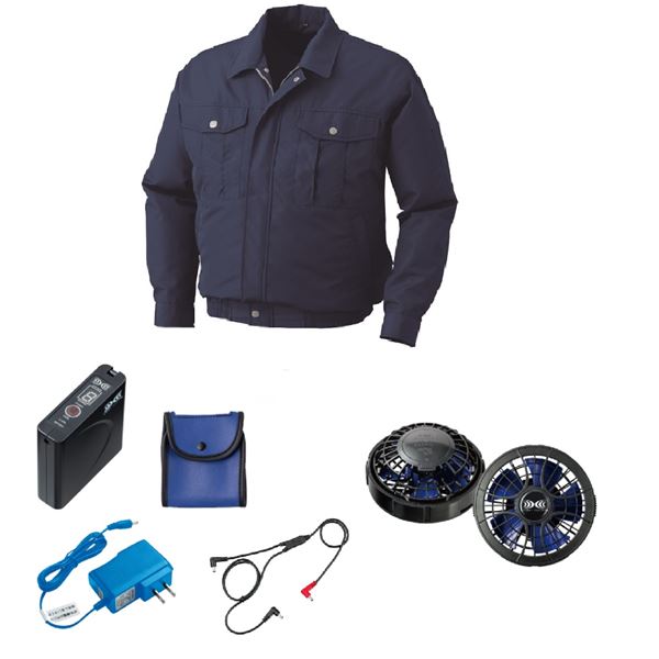 ポリエステル製長袖 空調服 [ファン色：BKBL DBL M] パワーファン対応バッテリー付