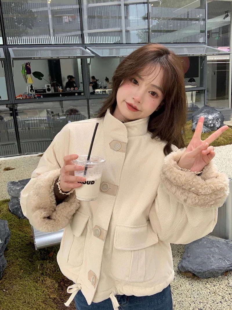 韓国ファッショ 軽量レディース トップス アウター 長袖 着心地いい 秋冬可愛いフリースで決まり！ボアアウターキルティングアウター 5,262円