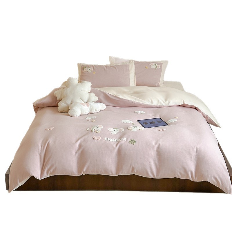 お香齢プレミアム漫画インスタイル綿通気性ソフト織ジャカード起毛 4 ピースベッドシーツキルトカバー寝具 7,275円