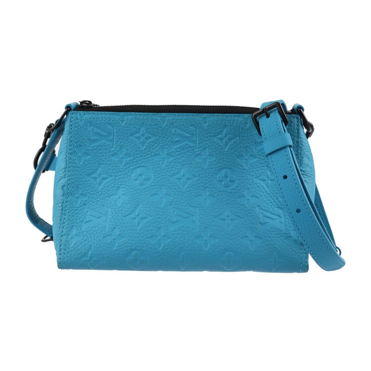 超美品 LOUIS VUITTON ルイ ヴィトン ショルダーバッグ M55925 トリアングル メッセンジャー モノグラムアンプラント レザー ターコイズ ブルー系 ブラック金具 ビトン 本物保証