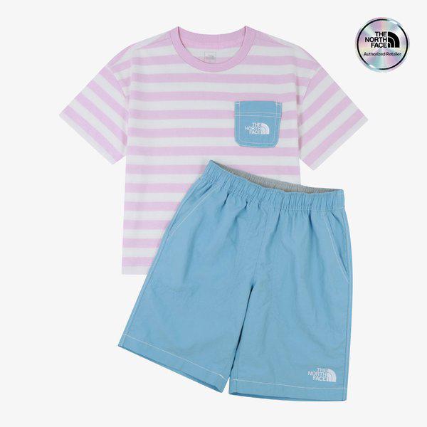 [キッズ公式] NT7US12U キッズ プレイオン ストライプ クルーセット CANDY PINK