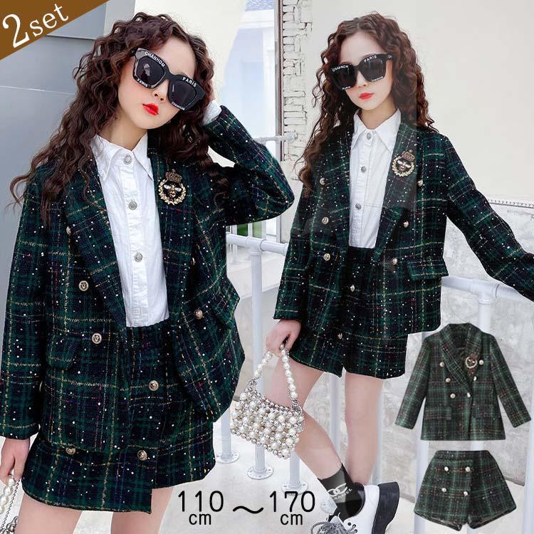 新入荷！ スーツ 小学生 ジュニア 中学生 幼稚園 発表会 卒園式 卒業式 入園式 チェック柄 子供服 ショートパンツ 入学式 女の子 ツイード フォーマル 可愛い ジャケット