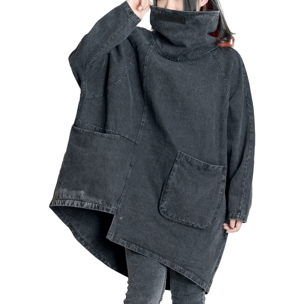 デニム 長袖 ユニセックス パーカー ハイネック メンズ チュニック