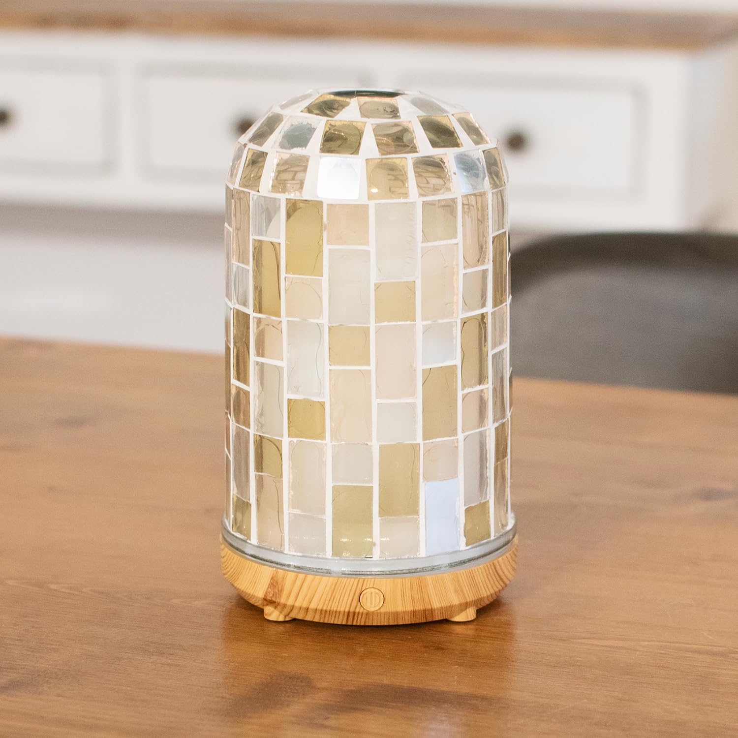 カレード アロマ アロマディフューザー 超音波振動式 間接照明 USB給電 自動停止 間欠モード 100ml エッセンシャルオイル モザイクガラス ベージュ