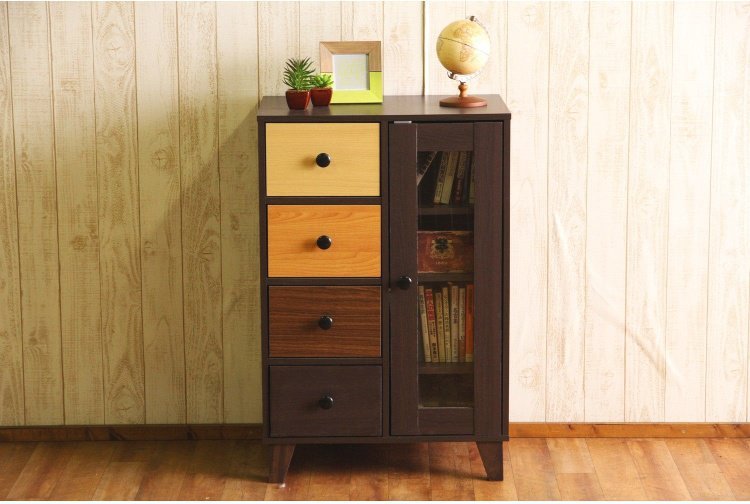 キャビネット おしゃれ 引き出し 4段 サイドボード 59×39×89cm カラフル