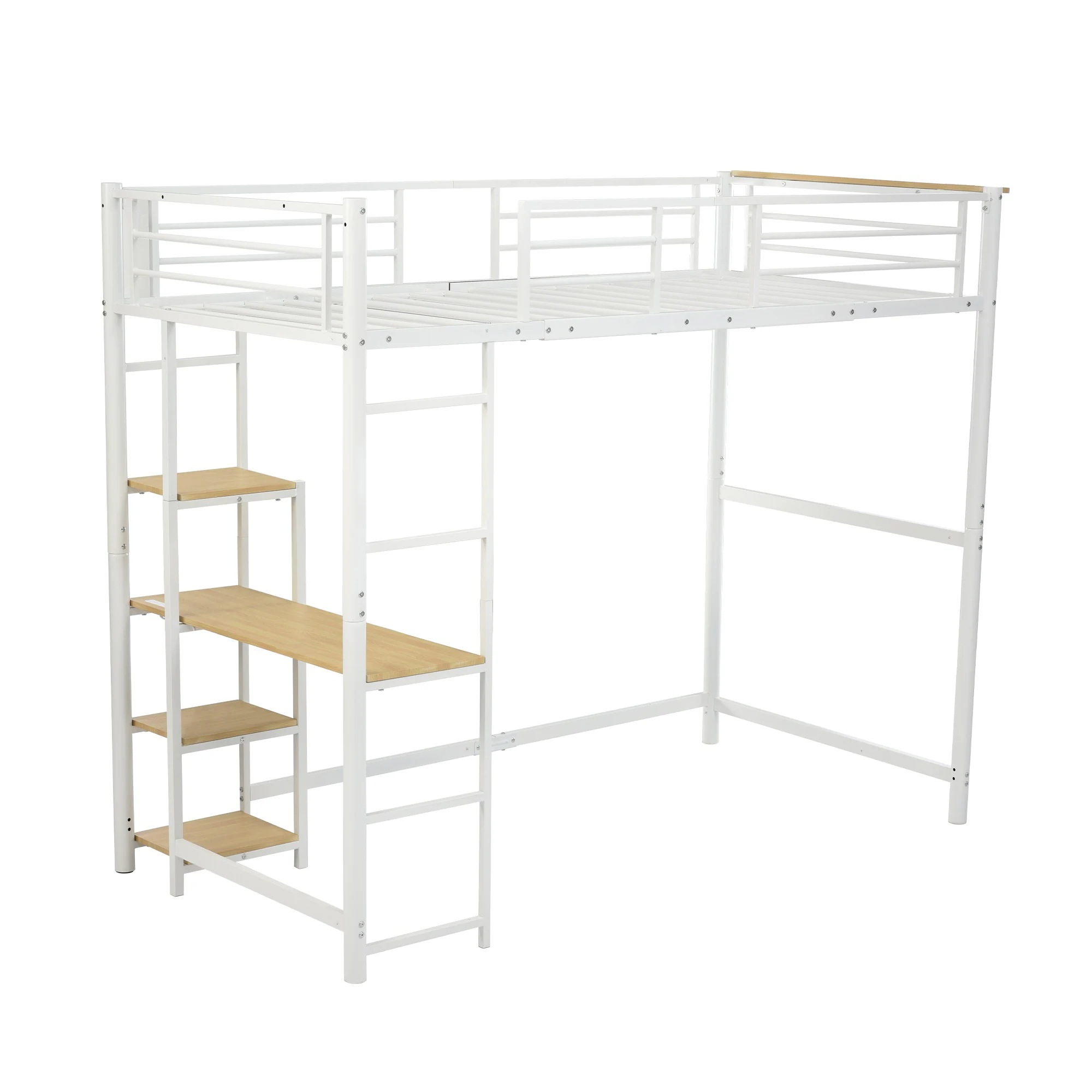 ロフトベッド パイプベッド シングル 木 デスク付き コンセント付き 耐荷重150kg 高さ170cm 収納棚 ロフトベッド ハイタイプ はしご付き 北欧風 子供部屋 送料無料 スチール 耐震 ベッ 20,548円