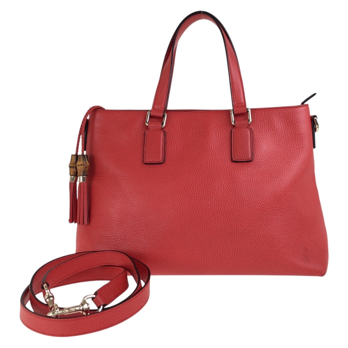 美品 バンブー タッセル レッド ゴールド金具 レザー 365346 トートバッグ ショルダーバッグ 2way レディース 503807