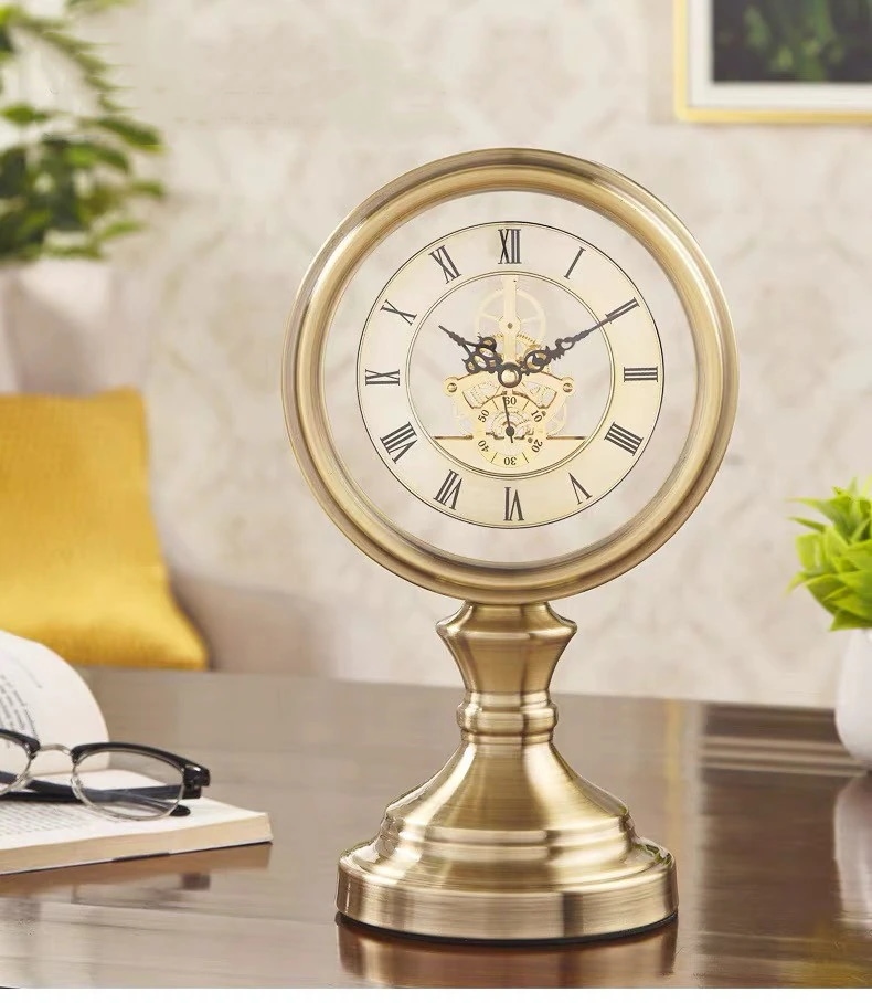 卓上 時計 置き時計 金属製時計 中国風 サイレント置時計 工芸品 美術品 豪華 装飾品 デスククロック リビングルーム 事務用時計