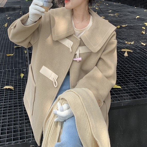 アウター コート Pコート ダッフルコート カーキ 黒 韓国流行 ブラック 赤 レッド