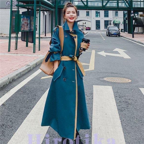 トレンチコート レディース 英国風 ブルー ロングコート ショートスタイル チェスター アウター フ