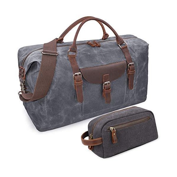 Oversized Travel Duffel Bag Waterproof Canvas Weekender Leather Overnight Hand Bag with Toiletry Bag 18,432円