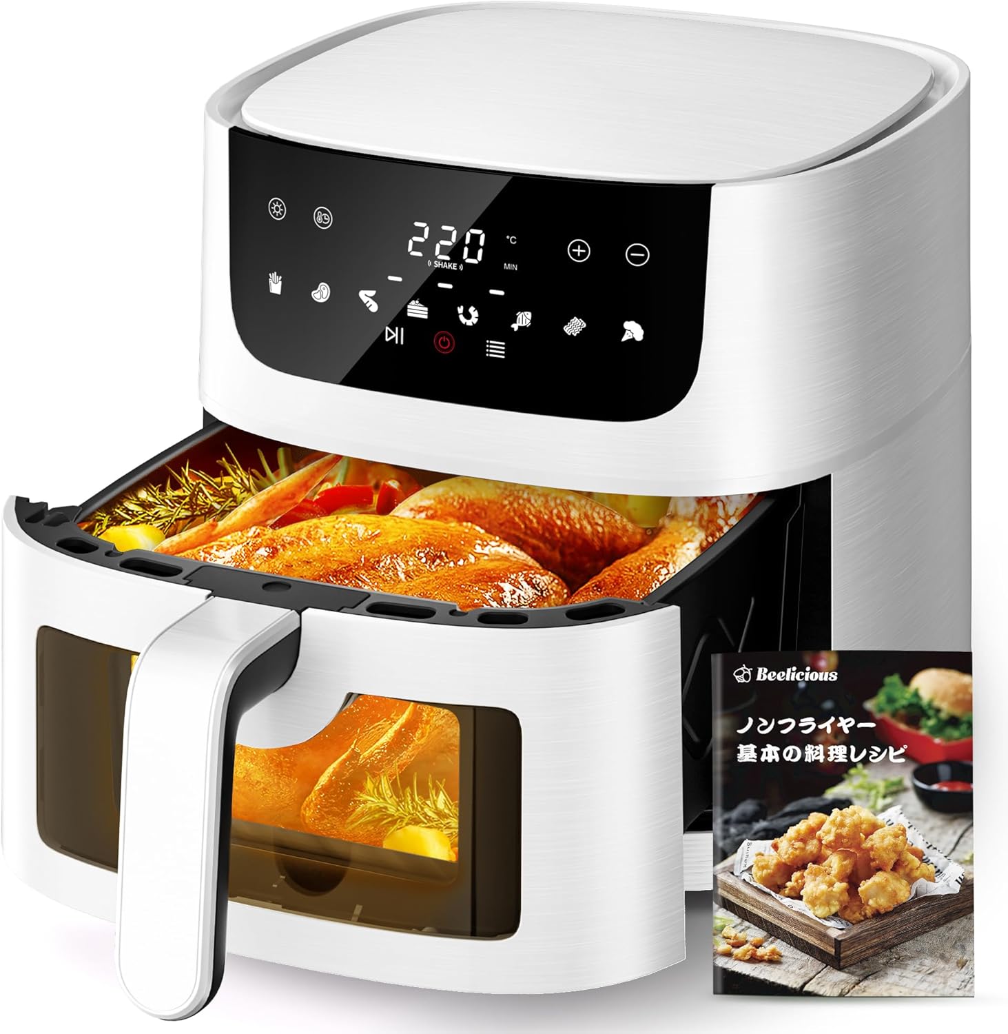 Beelicious ノンフライヤー 4.5L 可視窓 大容量 エアフライヤー オイルカット 省エネ 最高温220℃ 1~5人 家庭用 卓上 電気フライヤー ノンオイルフライヤー 揚げ物 惣菜 LED