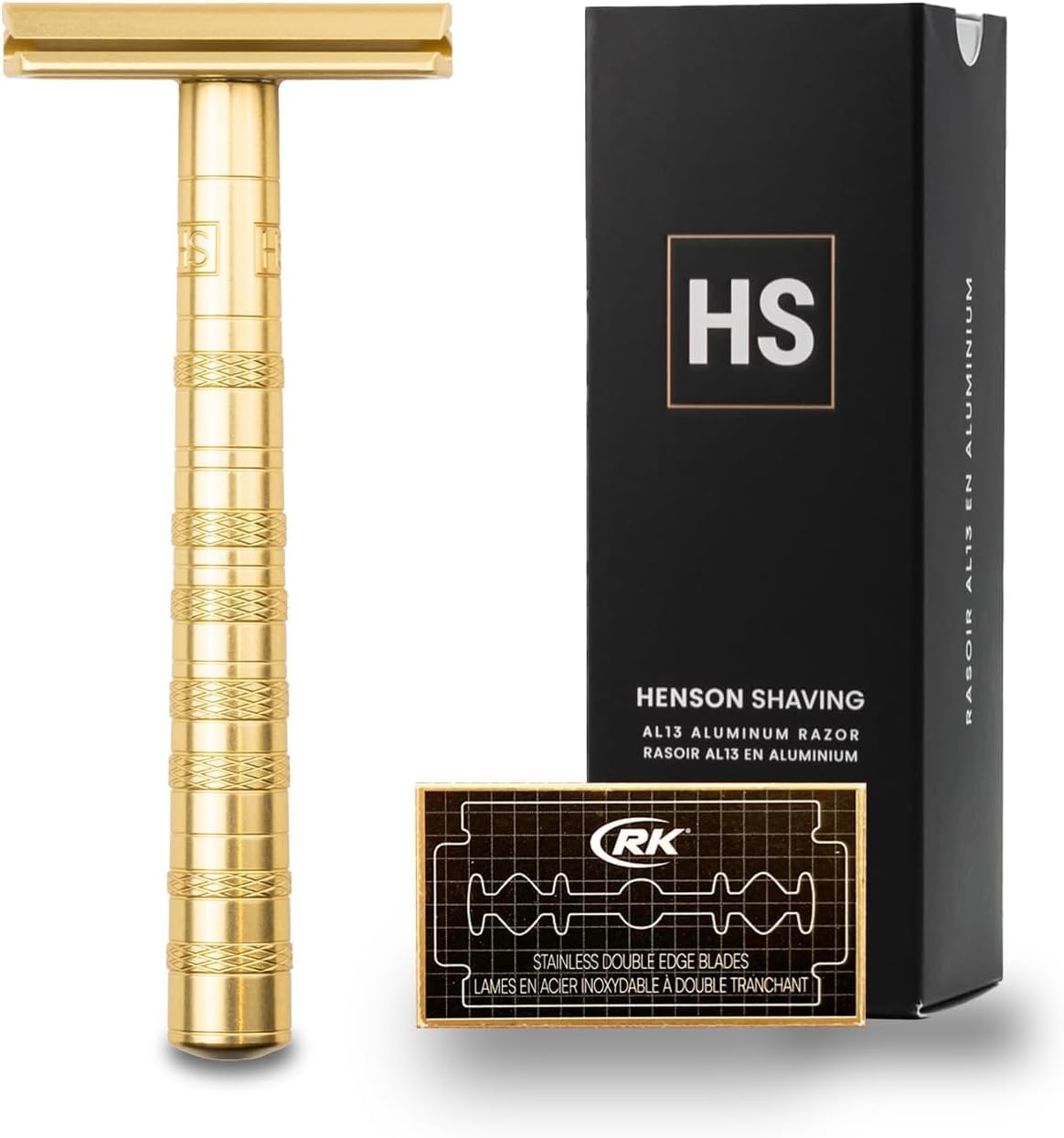 サロン品質【日本限定カラー】【正規品/メーカー保証付】HENSON SHAVING AL13 シェーバー MILD(BRIGHT GOLD)替刃5枚 肌に優しい 一生モノ アルミニウム 航空宇宙レベル