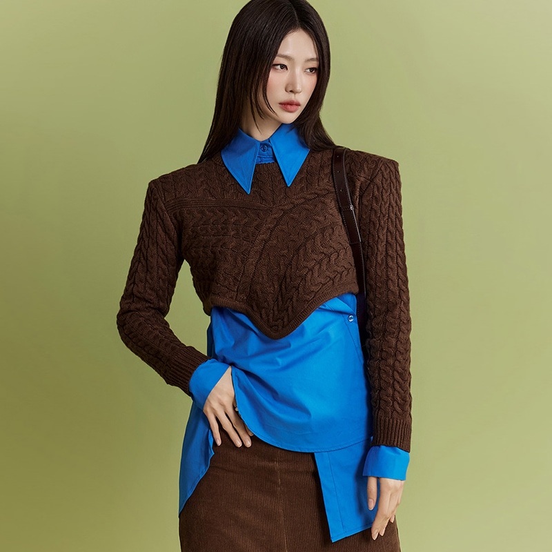 E3262 アンバランス クロップ ニット