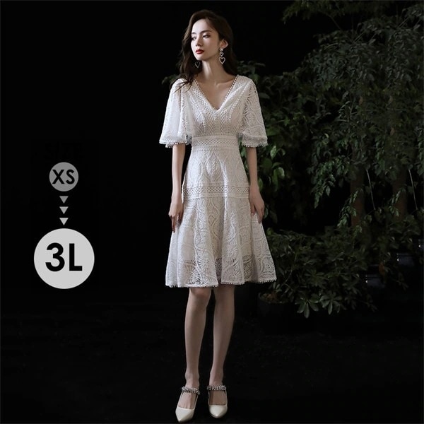 ドレス 大人 ピアノ発表会 ドレス 演奏会 膝丈 結婚式 大きいサイズ パーティードレス 袖あり ファスナー 膝丈ドレス ショート丈ドレス お呼ばれ 20代 30代 可愛い