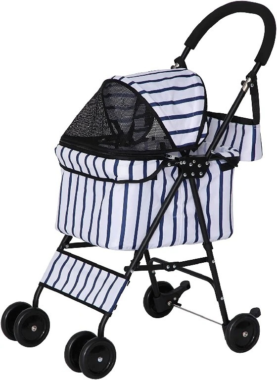 ペットカート 折りたたみ 犬用ベビーカー キャリーカート 多頭 猫 小型犬 中型犬 老犬 介護 散歩 アイリスプラザ 折り畳み ミニペットカート 4輪 ストライプ