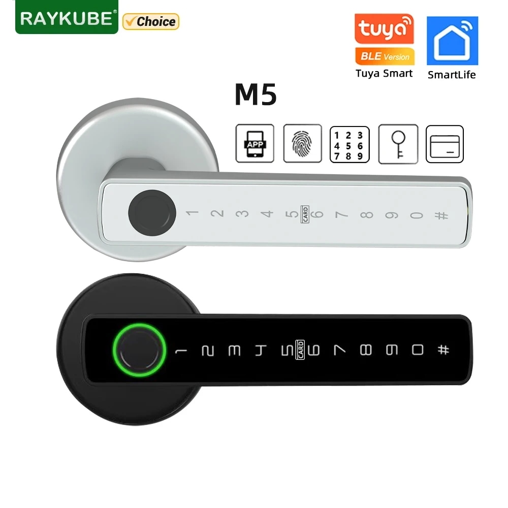 RAYKUBE M5 Tuya BLE Fingerprint Door Lock Digital Electronic Lock with Password/Key/IC Card/ Smartli