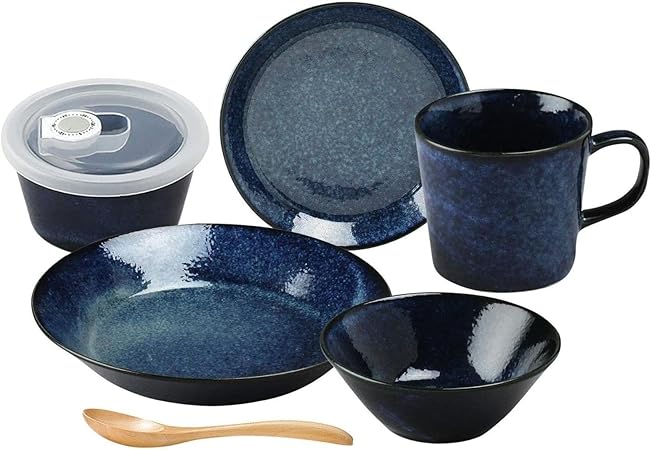 製作所 美濃焼 「 ナチュラルカラー 」 食器セット 一人暮らし 6点セット ネイビー 青 食洗機 電子レンジ対応 日本製
