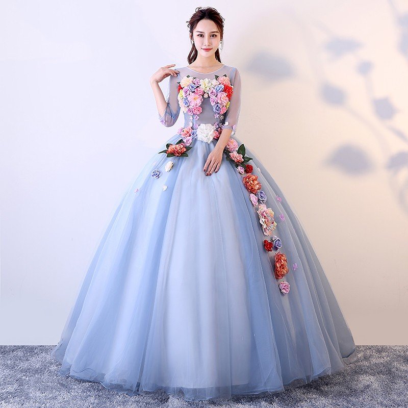 カラードレス 演奏会用 ロングドレス 安い コンサート パーティードレス 発表会 ウェディングカラードレス 二次会 プリンセス 結婚式 ステージ衣装 ブルー