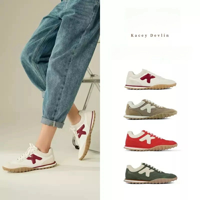 再入荷商品レディーススニーカー ニュージーランド鹿革インソール 羊革裏地 無地デザイン 4色展開 牛革+カーフスエード 軽量 通気性抜群 22.5cm～25cm対応【KACEY DEVLIN】