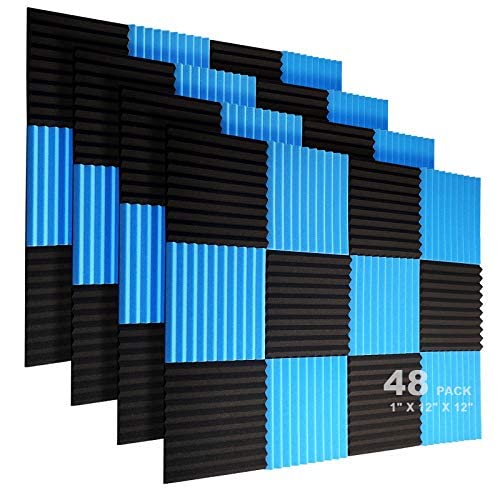 吸音材 防音シート 2.5*30*30cm 防音 遮音 防音材 壁に貼る 消音 騷音 吸音パネル 吸音対策 樂器 室內裝飾 ウレタンフォーム ウェッジ 12枚入 (30*30*2.5cm 48枚, ブ