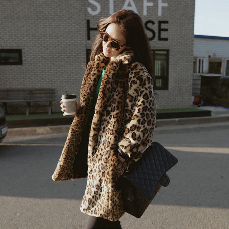 ヒョウ柄 ウールコート. ファーコート 毛皮 ファー コート ジャケット アウター レオパード 冬 ミドル丈 エレガント a3520
