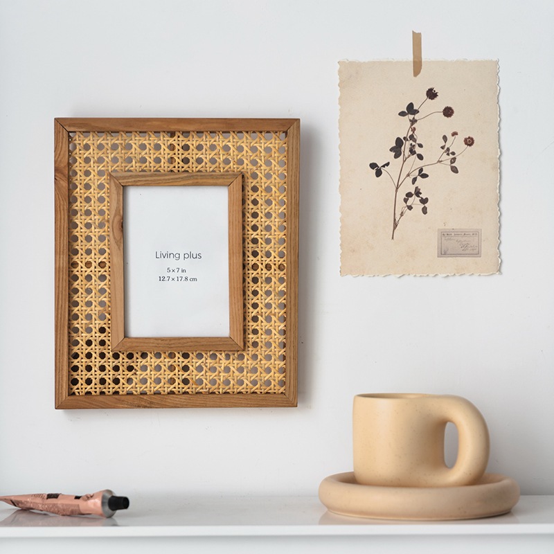 長方形の無垢材籐フォトフレーム 写真立て 韓国 インテリア 雑貨 フォトフレーム