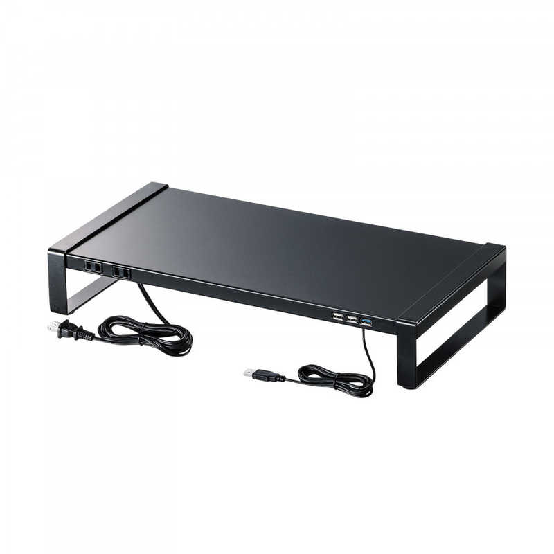 サンワサプライ　電源タップ＋USBハブ付き机上ラック（W500）　MRLC204BKN