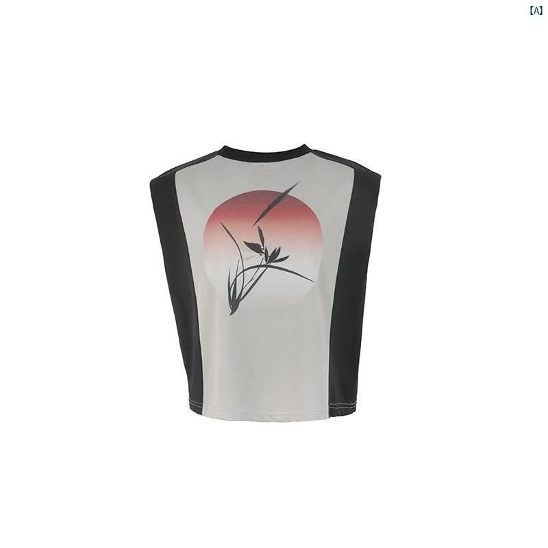 レディース　レディース　ファッション　オシャレ　　モダン　海外風 中華風 ショルダーパッド Tシャツ レディース 夏 蘭 グラデーション サンセット プリント ラウンドネック トップ