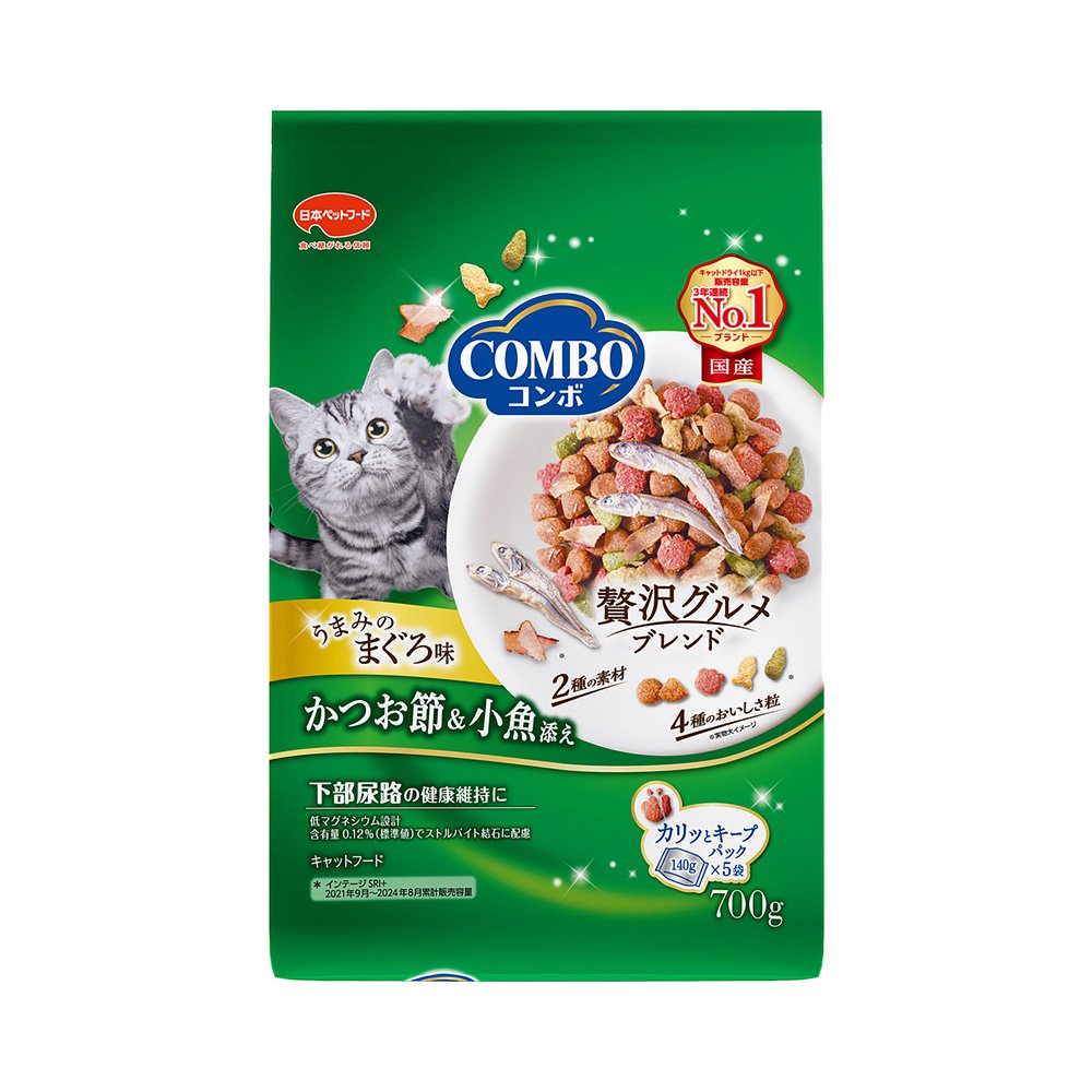 キャットフード　コンボ　まぐろ味・かつおぶし・小魚添え　７００ｇ　１２袋　国産　ＣＲＣ35―15―60―30―00