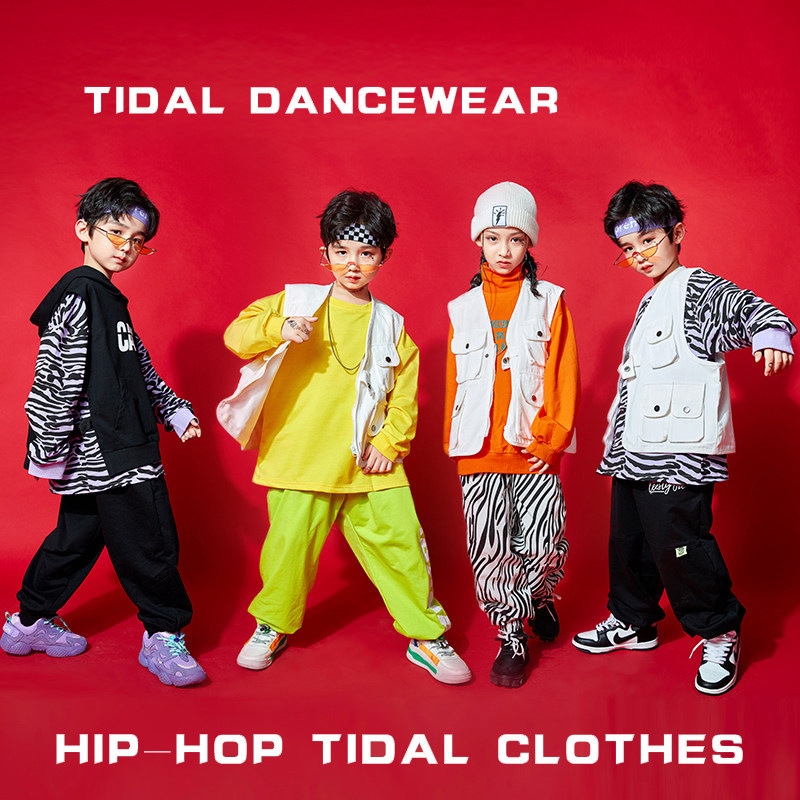 11 子供のヒップホップストリートダンスダンストレンディな子供用服の男の子のスーツ春と秋の服ヒップホップガールズジャズダンスパフォーマンス服